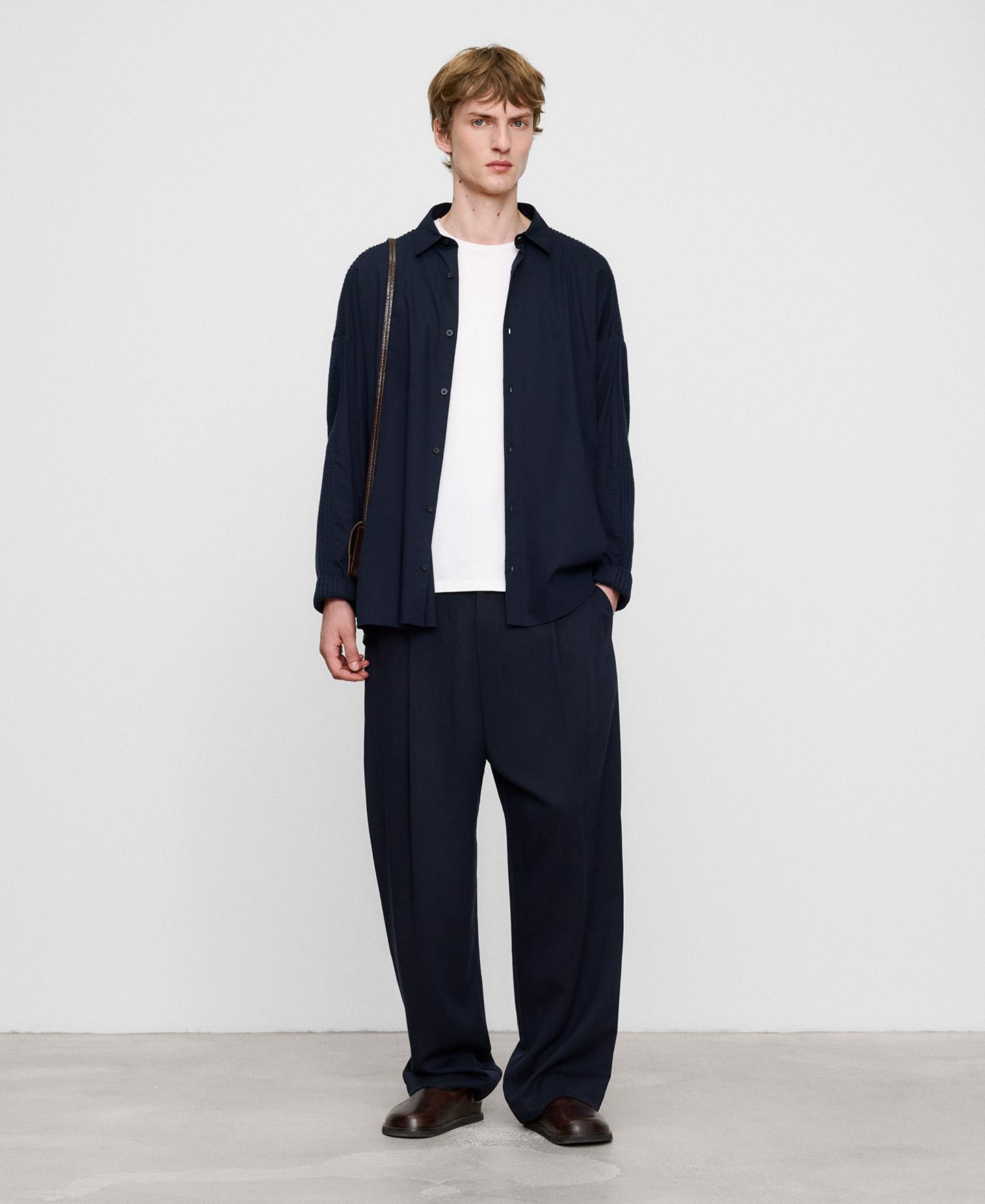 Camisa Oversize Combinada em Algodão Azul-escuro-2