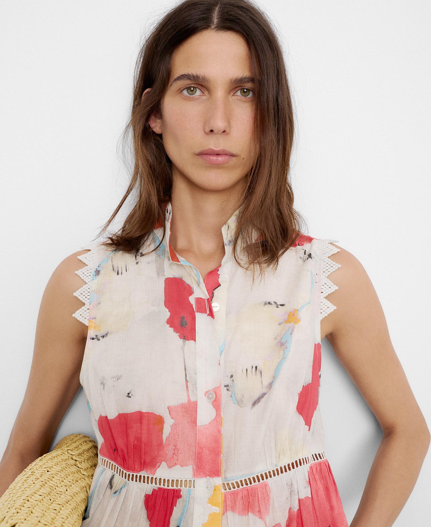 Imagem 0 de Vestido Comprido Estampado em Algodão com Entredós