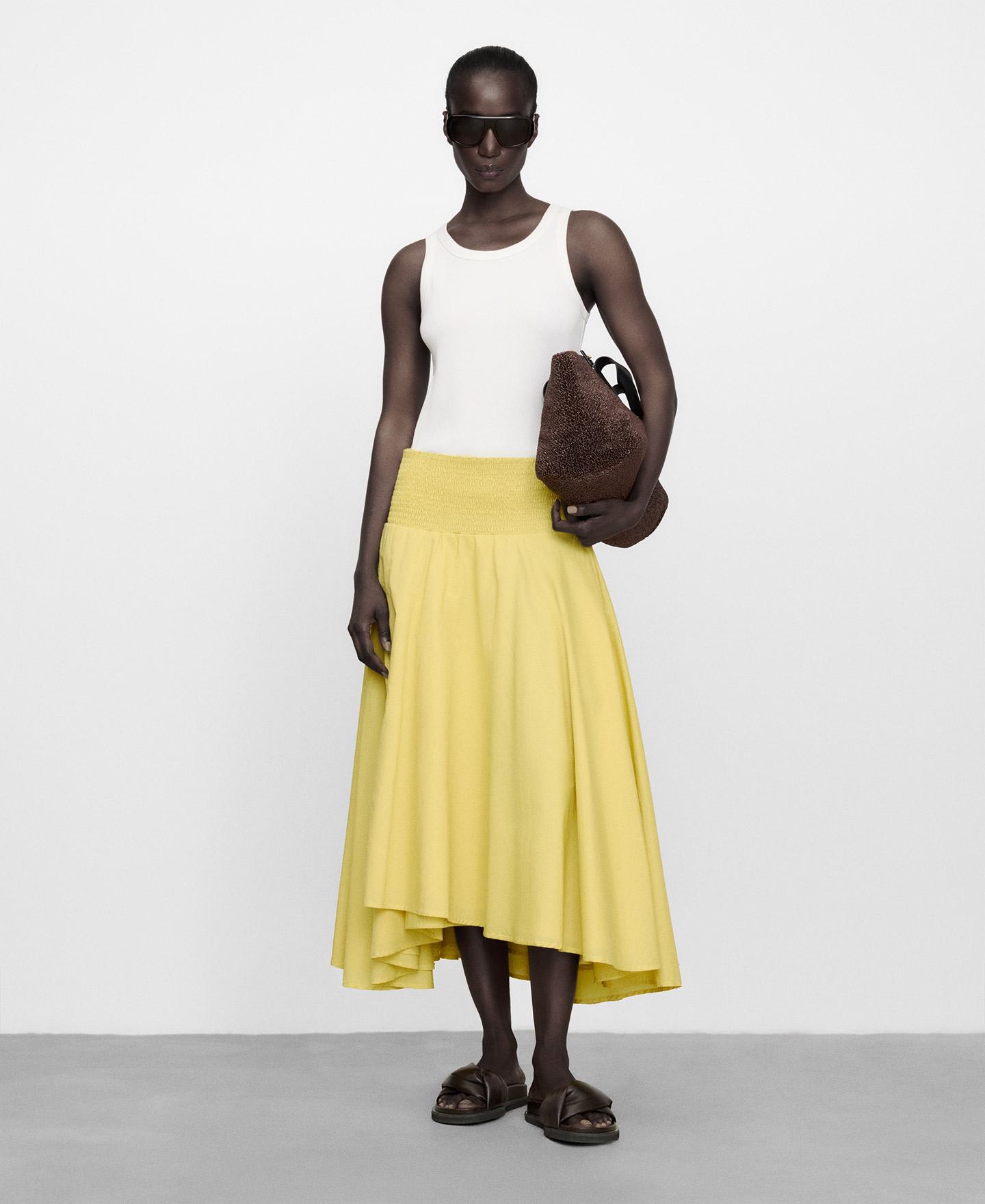 Saia Midi de Algodão com Bainha Assimétrica Amarelo-2