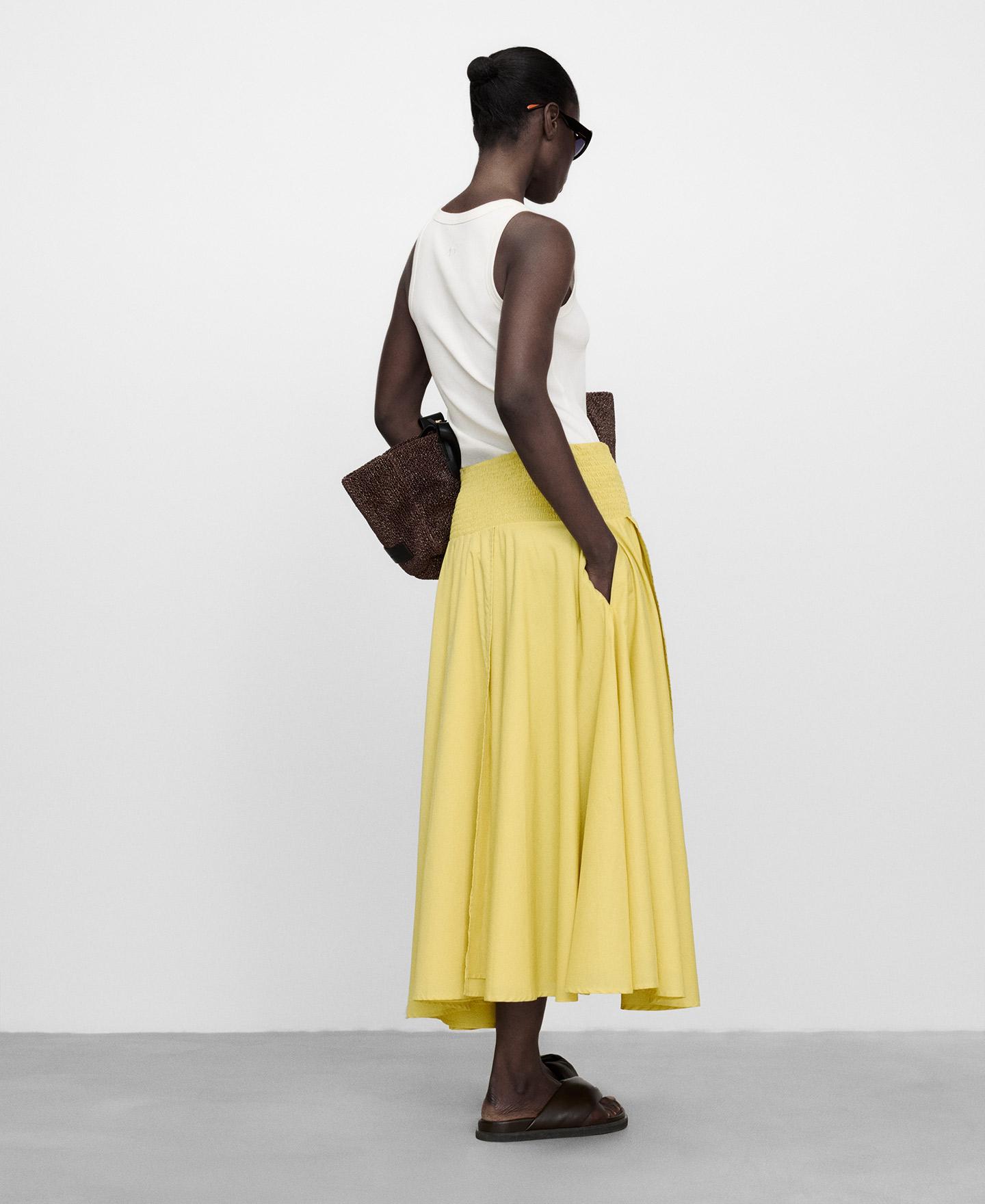 Saia Midi de Algodão com Bainha Assimétrica Amarelo-3