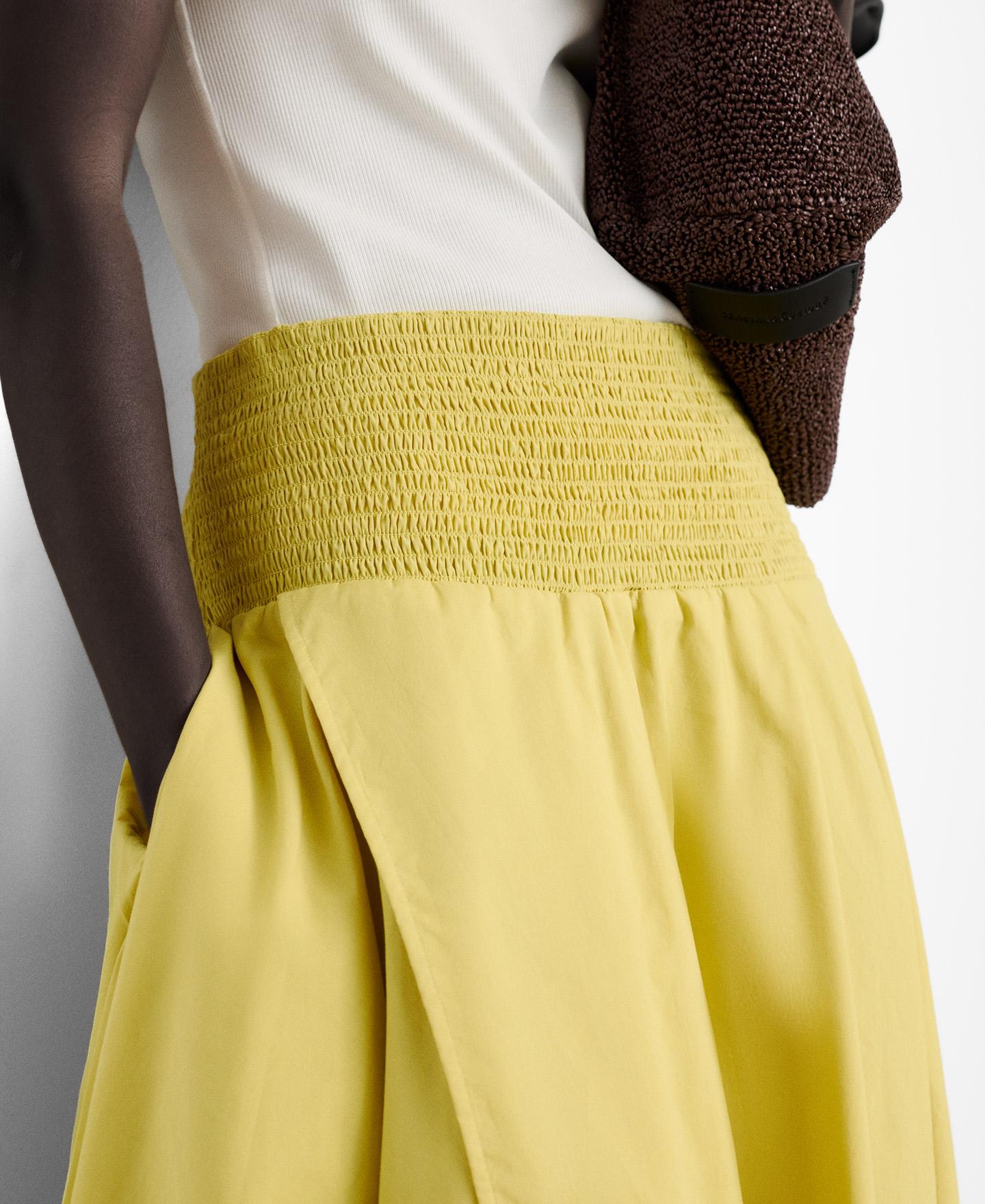 Saia Midi de Algodão com Bainha Assimétrica Amarelo-4