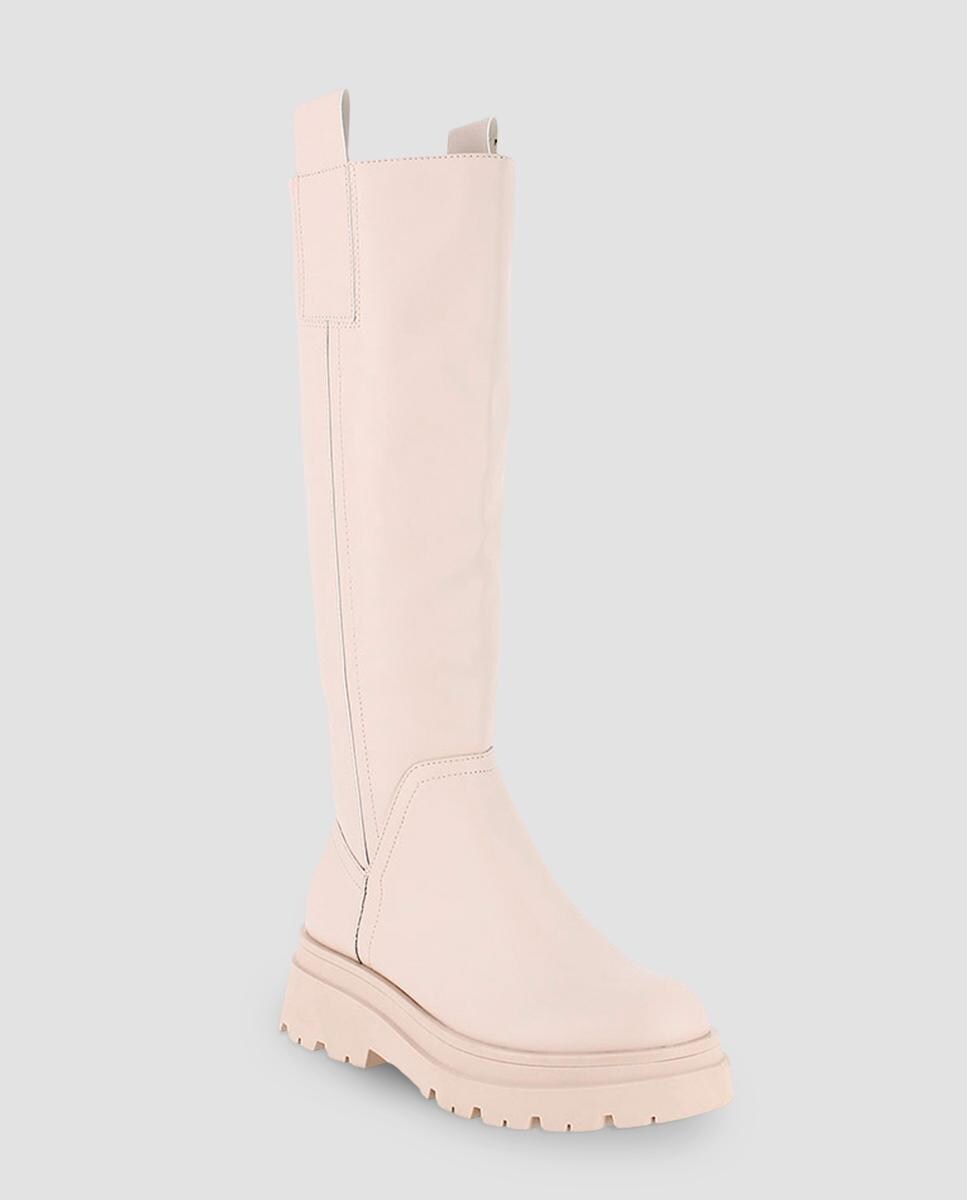 Botas de Cano Alto com Plataforma Bege-2