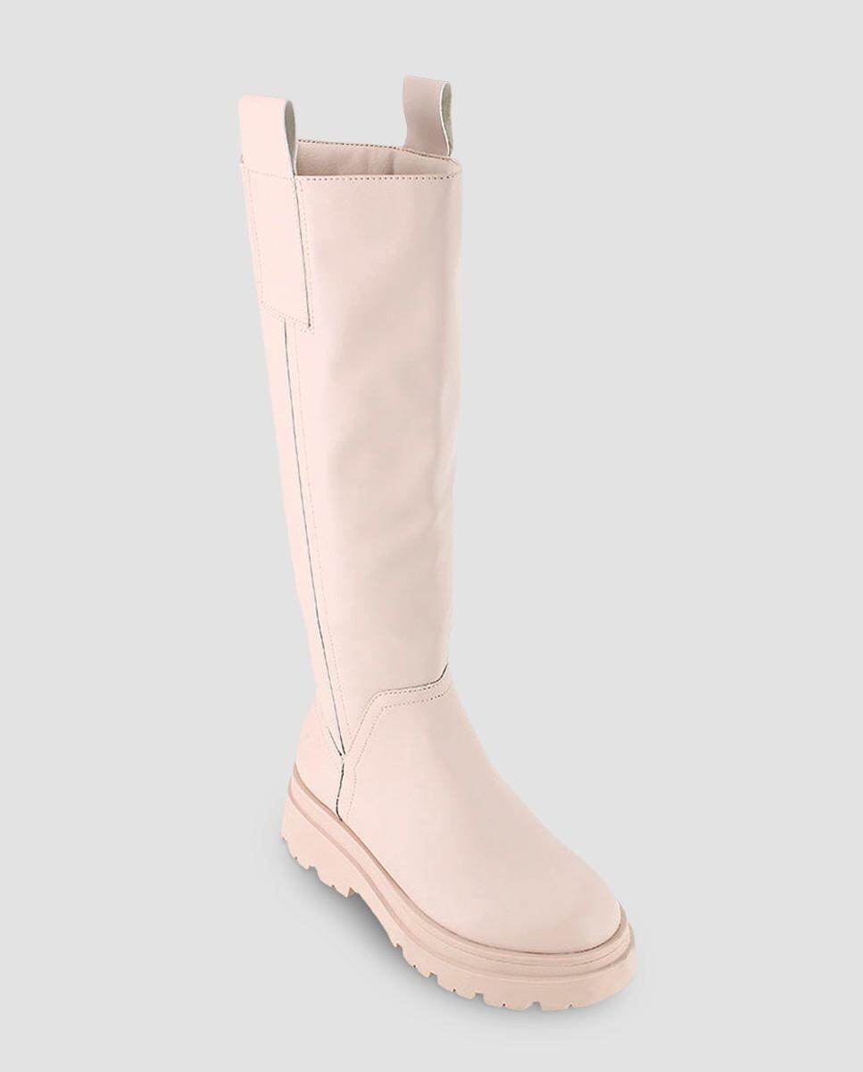 Botas de Cano Alto com Plataforma Bege-5