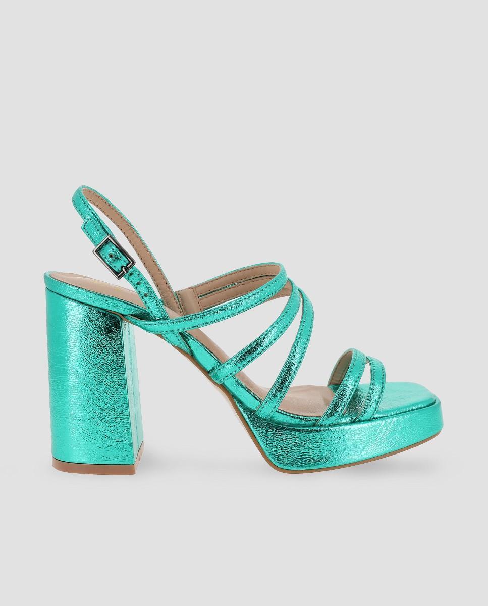 Imagem 0 de Sandálias de Salto com Multitiras e Biqueira Quadrada