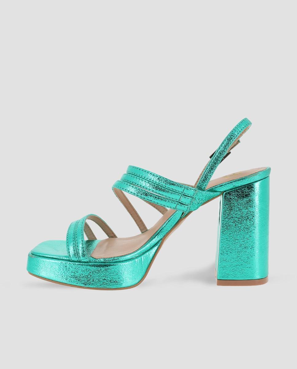 Sandálias de Salto com Multitiras e Biqueira Quadrada Azul-3