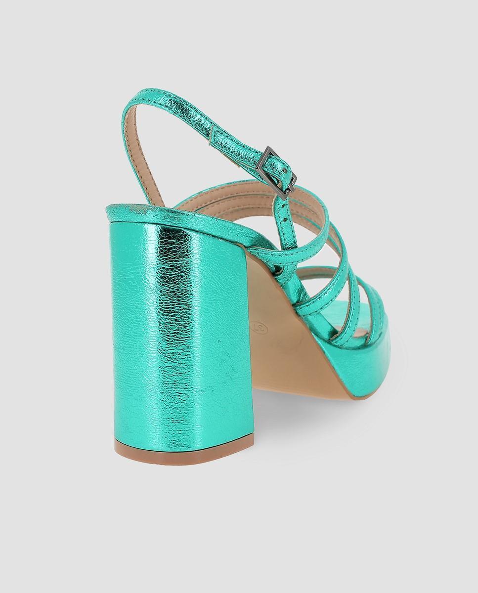 Sandálias de Salto com Multitiras e Biqueira Quadrada Azul-4