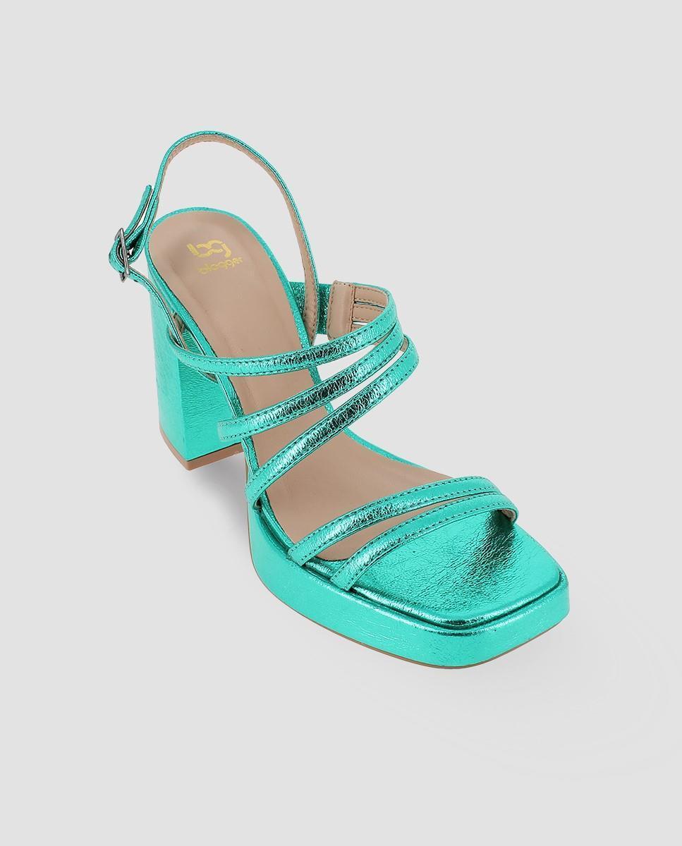 Sandálias de Salto com Multitiras e Biqueira Quadrada Azul-5