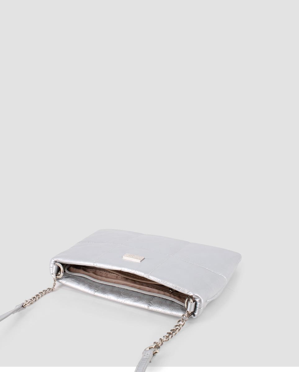 Mala a Tiracolo com Fecho Zip e Alça Comprida Prata-5