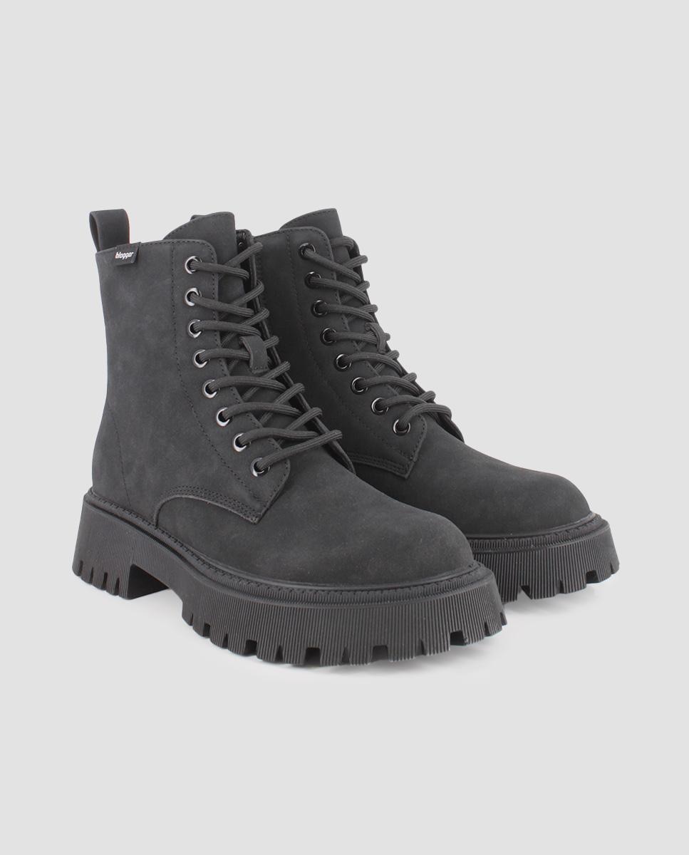 Botins de Cano Médio com Atacadores Preto-2