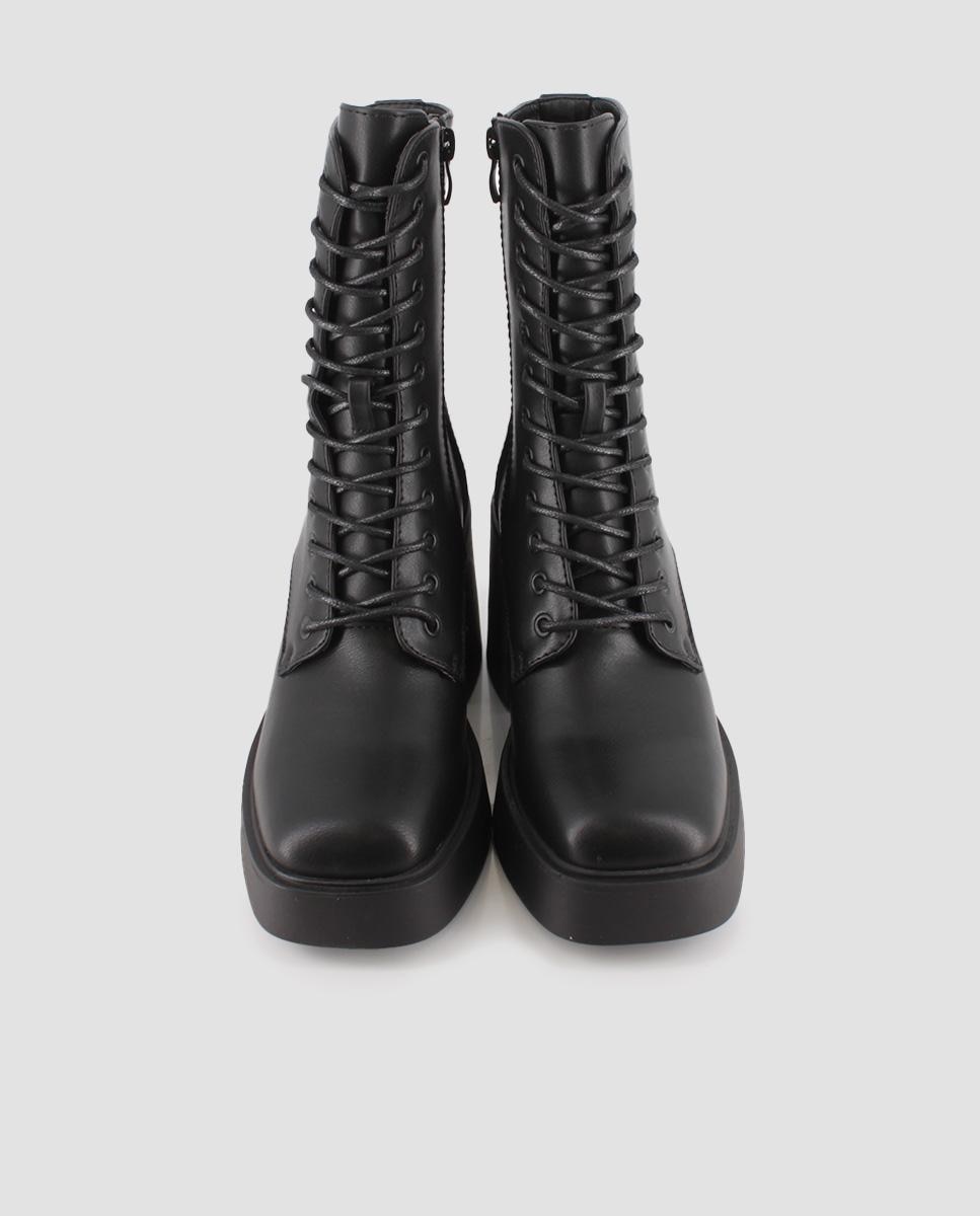 Botins de Pele Tipo Militar Preto-5