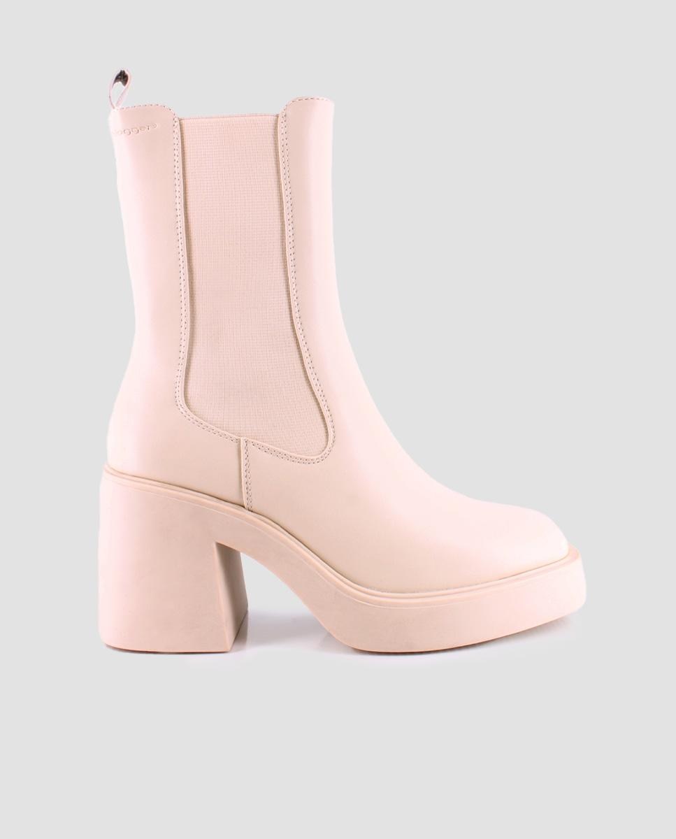 Botins de Cano Médio Tipo Chelsea Bege-1