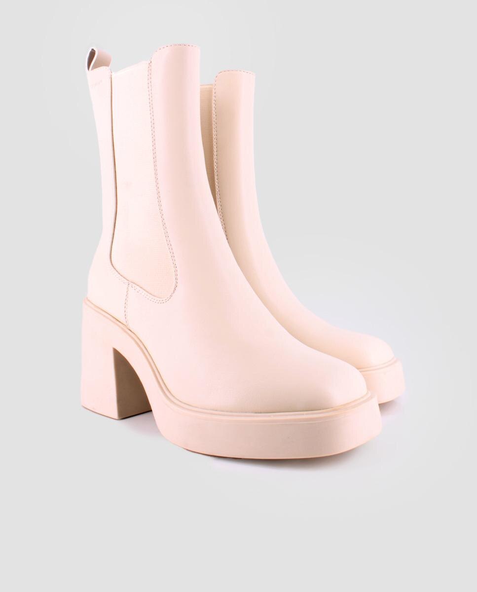 Botins de Cano Médio Tipo Chelsea Bege-2