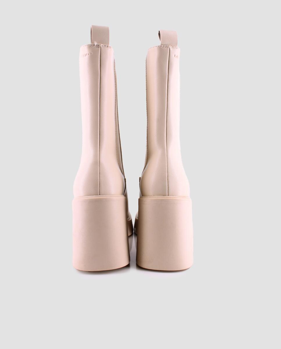 Botins de Cano Médio Tipo Chelsea Bege-3