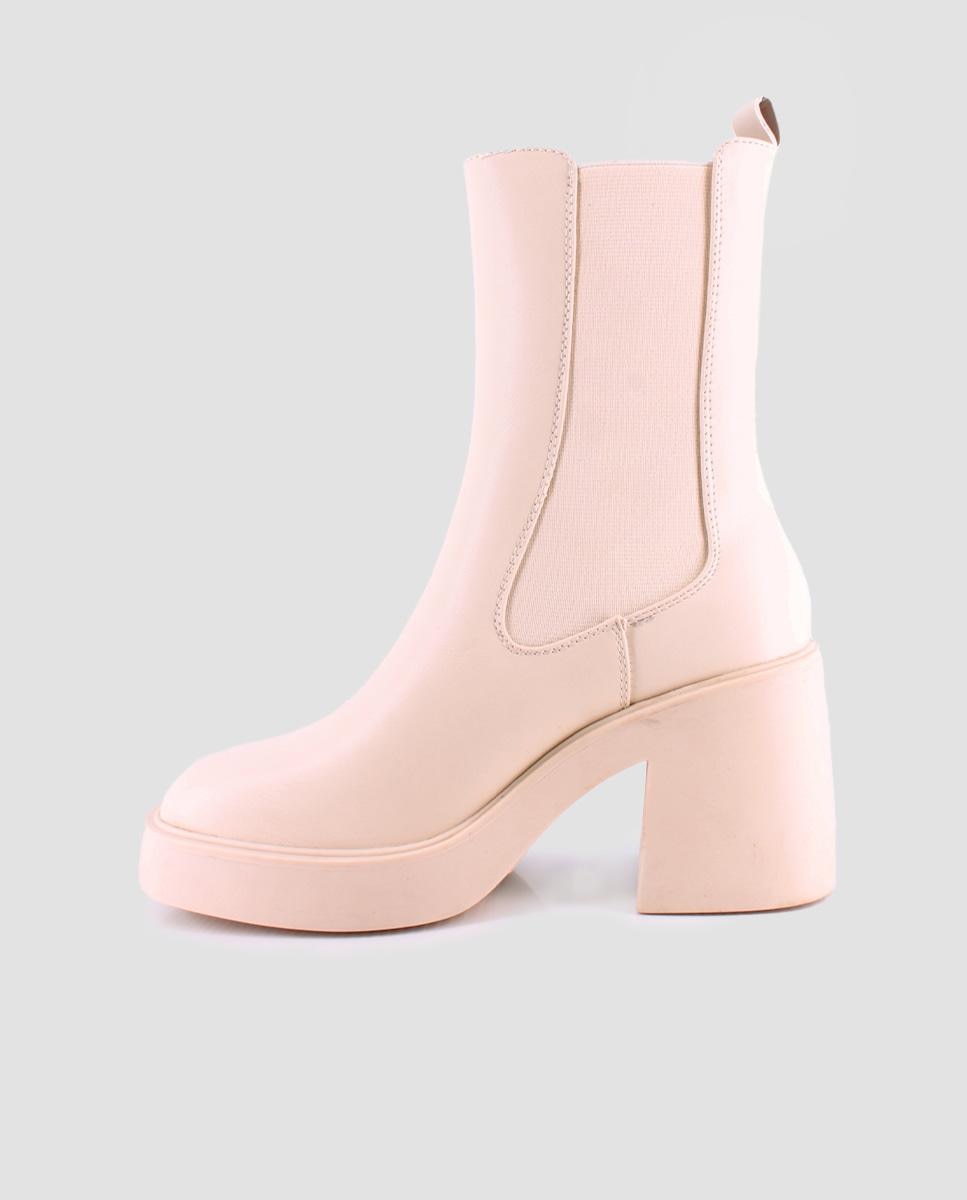 Botins de Cano Médio Tipo Chelsea Bege-4
