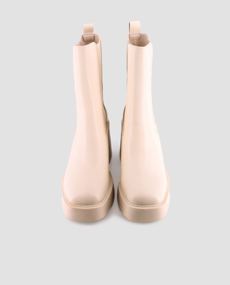 Botins de Cano Médio Tipo Chelsea Bege-5