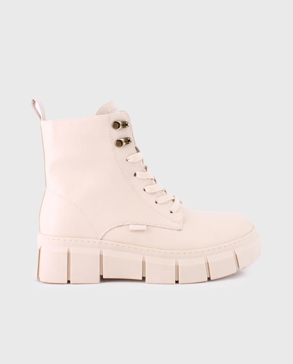 Botins de Cano Médio com Atacadores Bege-1