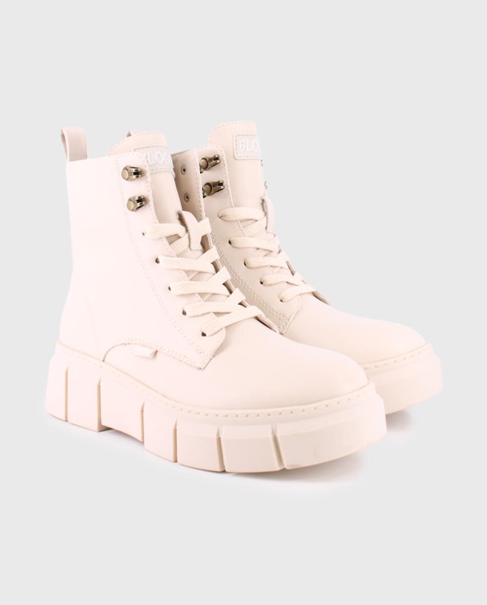 Botins de Cano Médio com Atacadores Bege-2