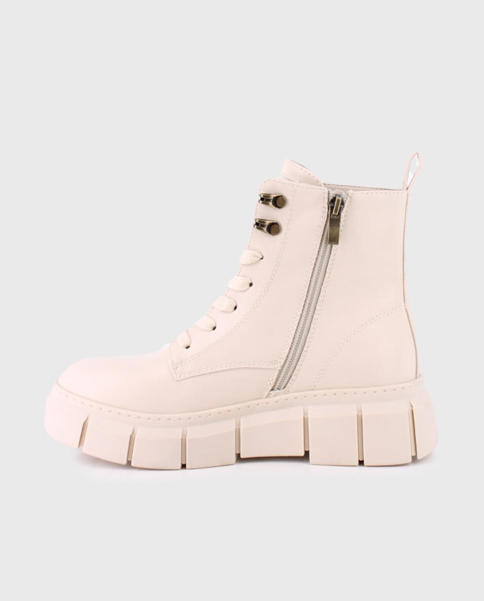 Botins de Cano Médio com Atacadores Bege-4