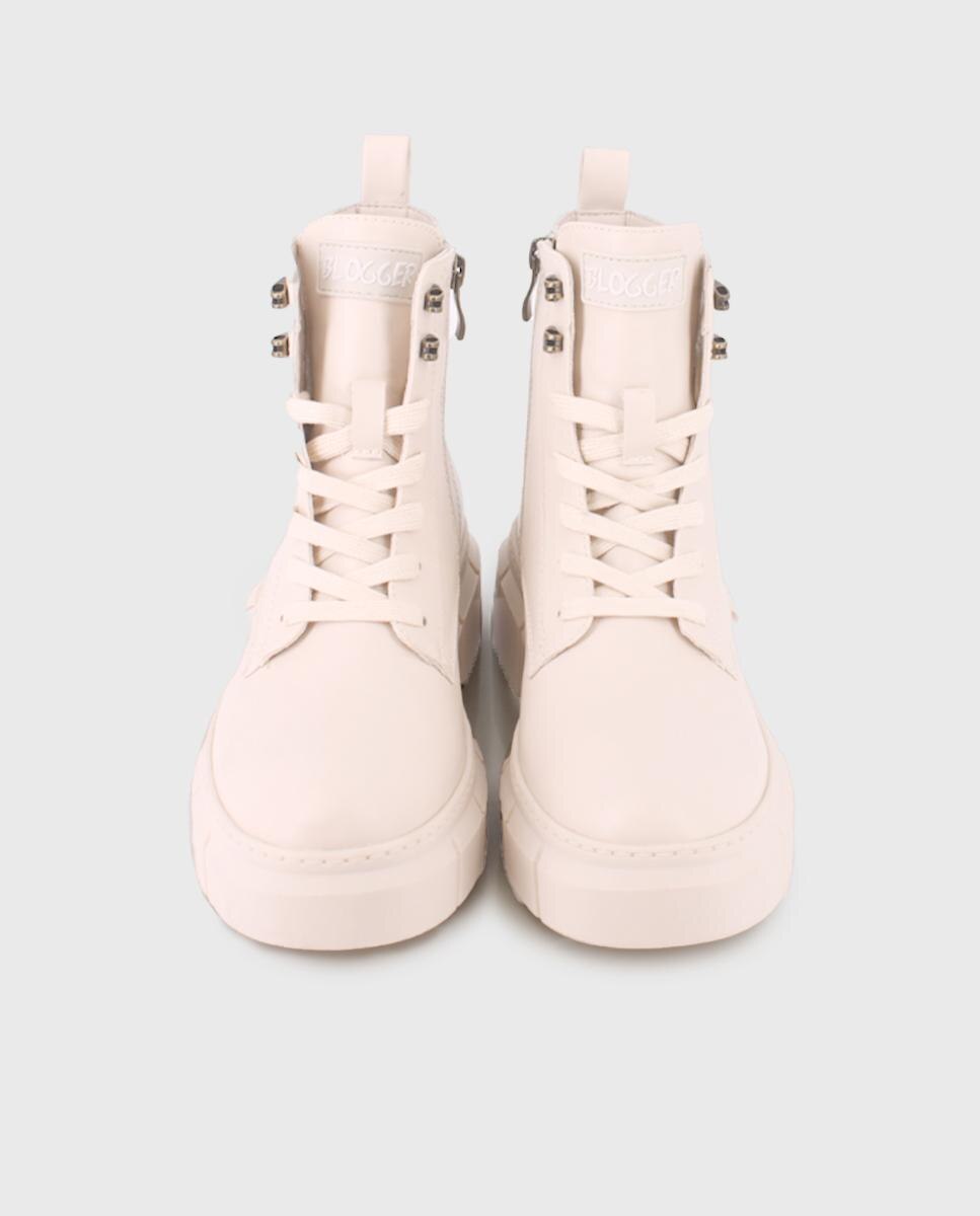 Botins de Cano Médio com Atacadores Bege-5