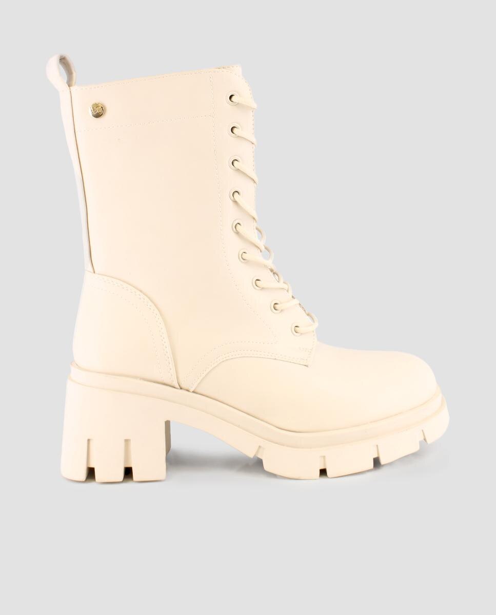 Botas de Cano Alto com Detalhe de Fivela Bege-1