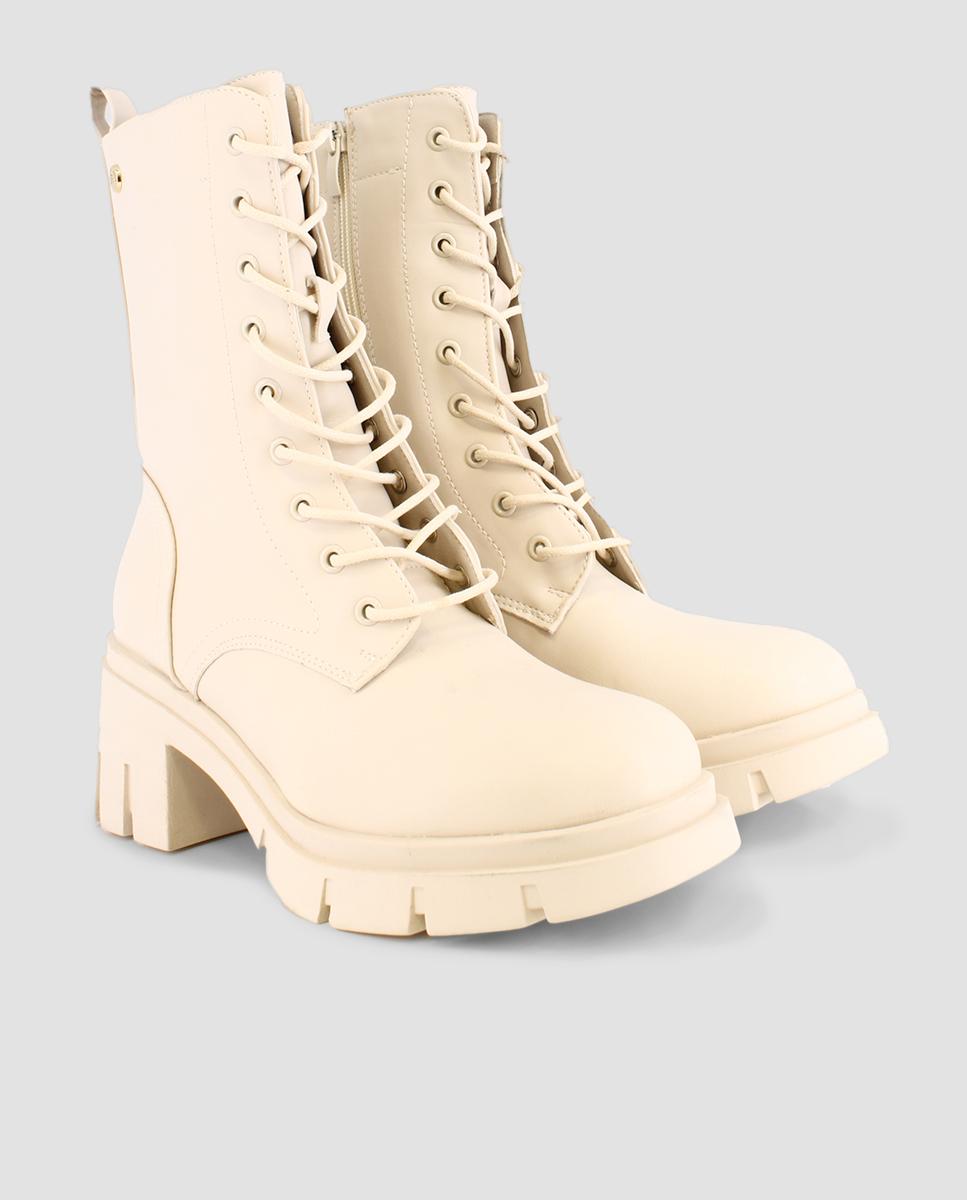 Botas de Cano Alto com Detalhe de Fivela Bege-2