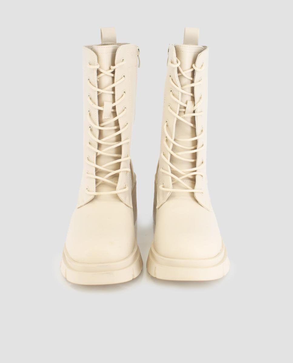 Botas de Cano Alto com Detalhe de Fivela Bege-3