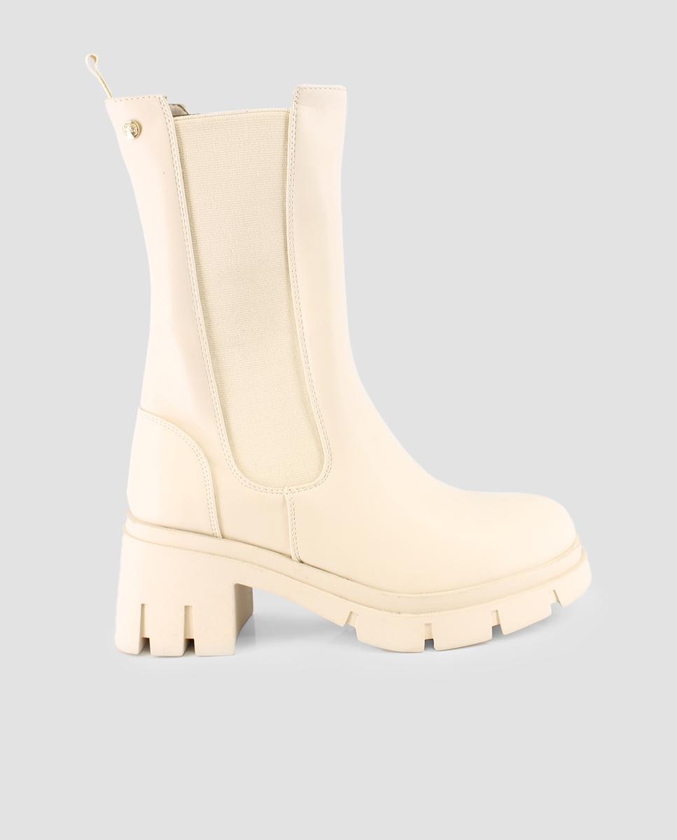 Botins Tipo Chelsea com Elásticos Laterais Bege-1