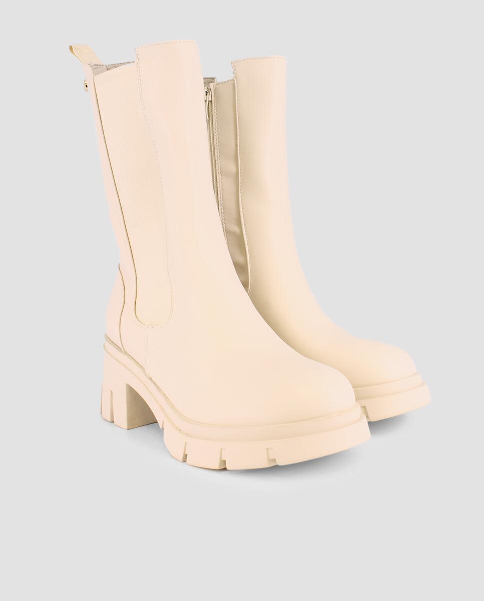 Botins Tipo Chelsea com Elásticos Laterais Bege-2