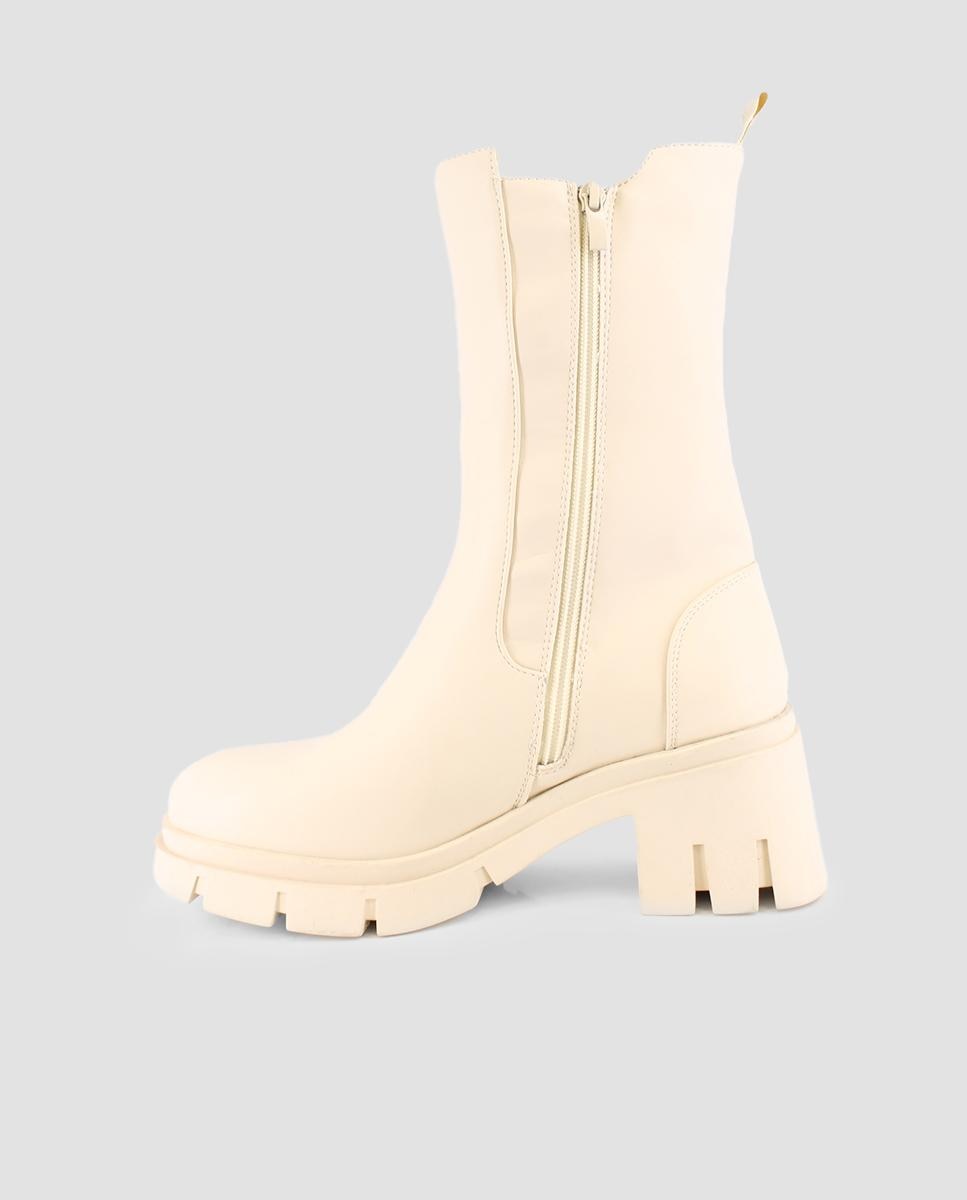 Botins Tipo Chelsea com Elásticos Laterais Bege-3