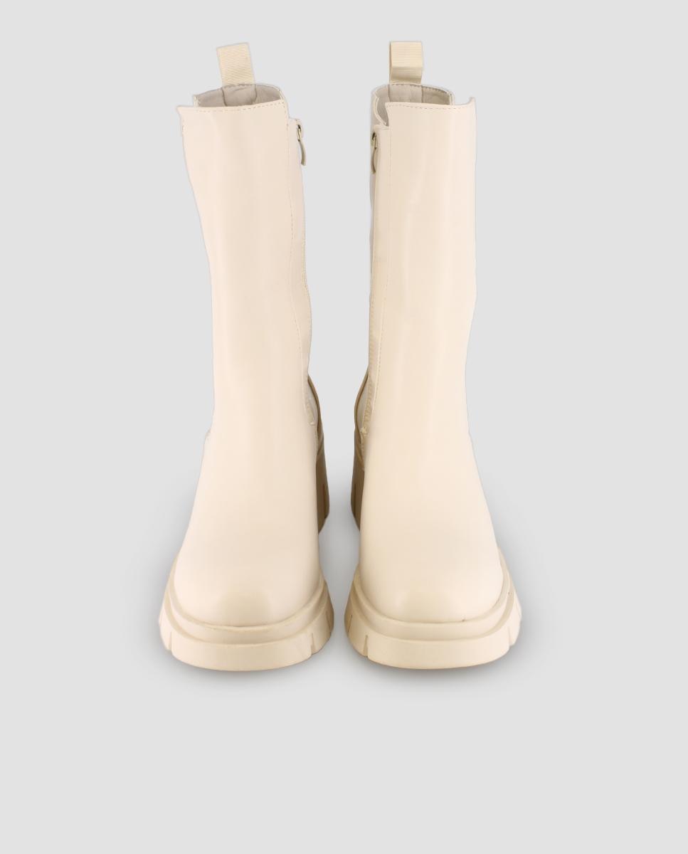 Botins Tipo Chelsea com Elásticos Laterais Bege-5