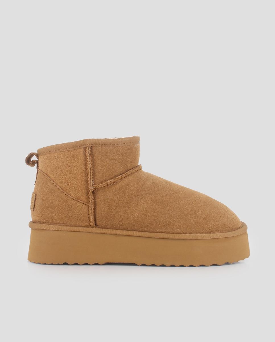 Botins Estilo Australianos com Plataforma Castanho-claro-1