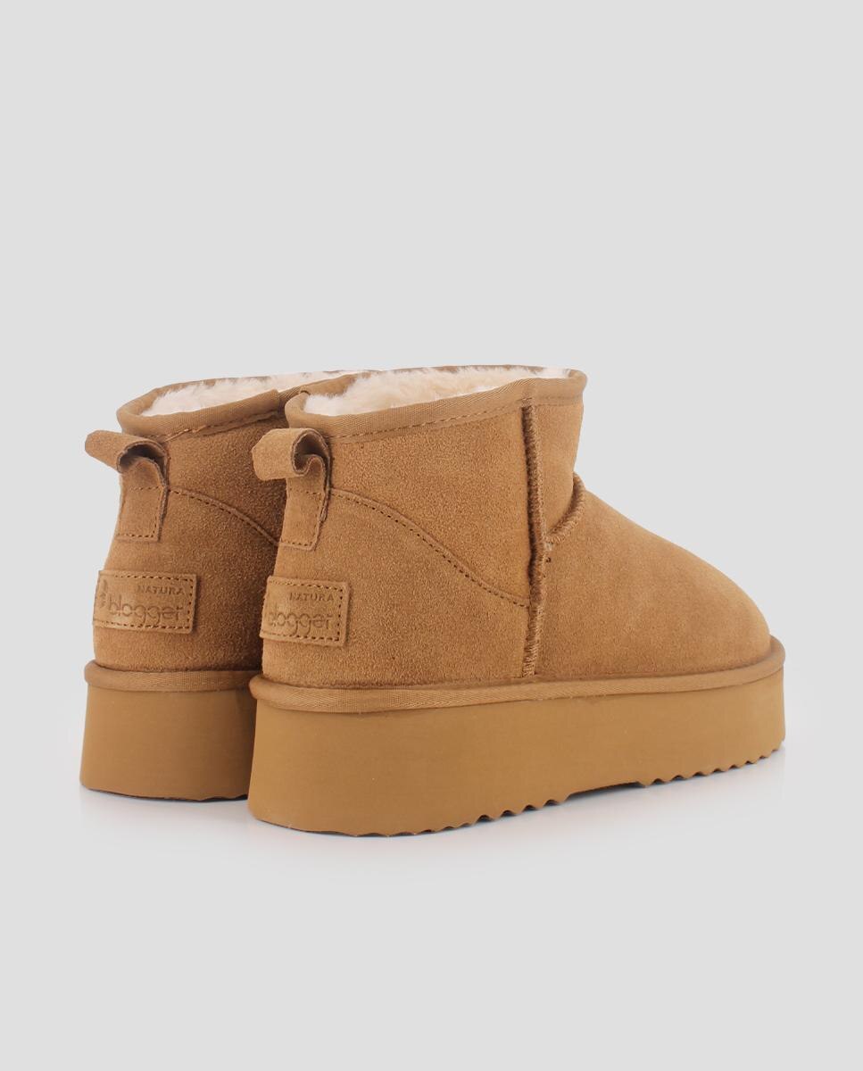 Botins Estilo Australianos com Plataforma Castanho-claro-3