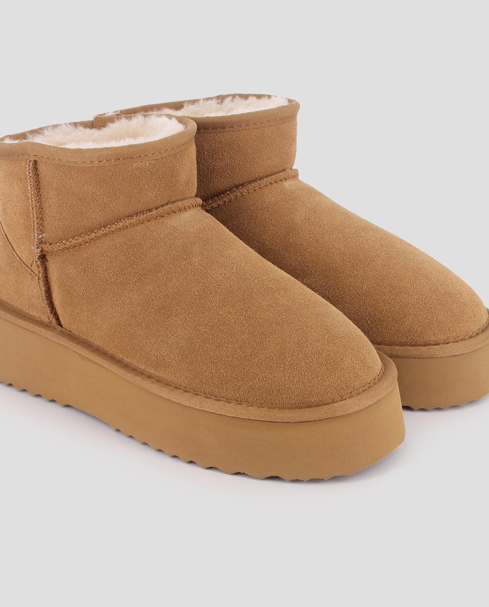 Botins Estilo Australianos com Plataforma Castanho-claro-4