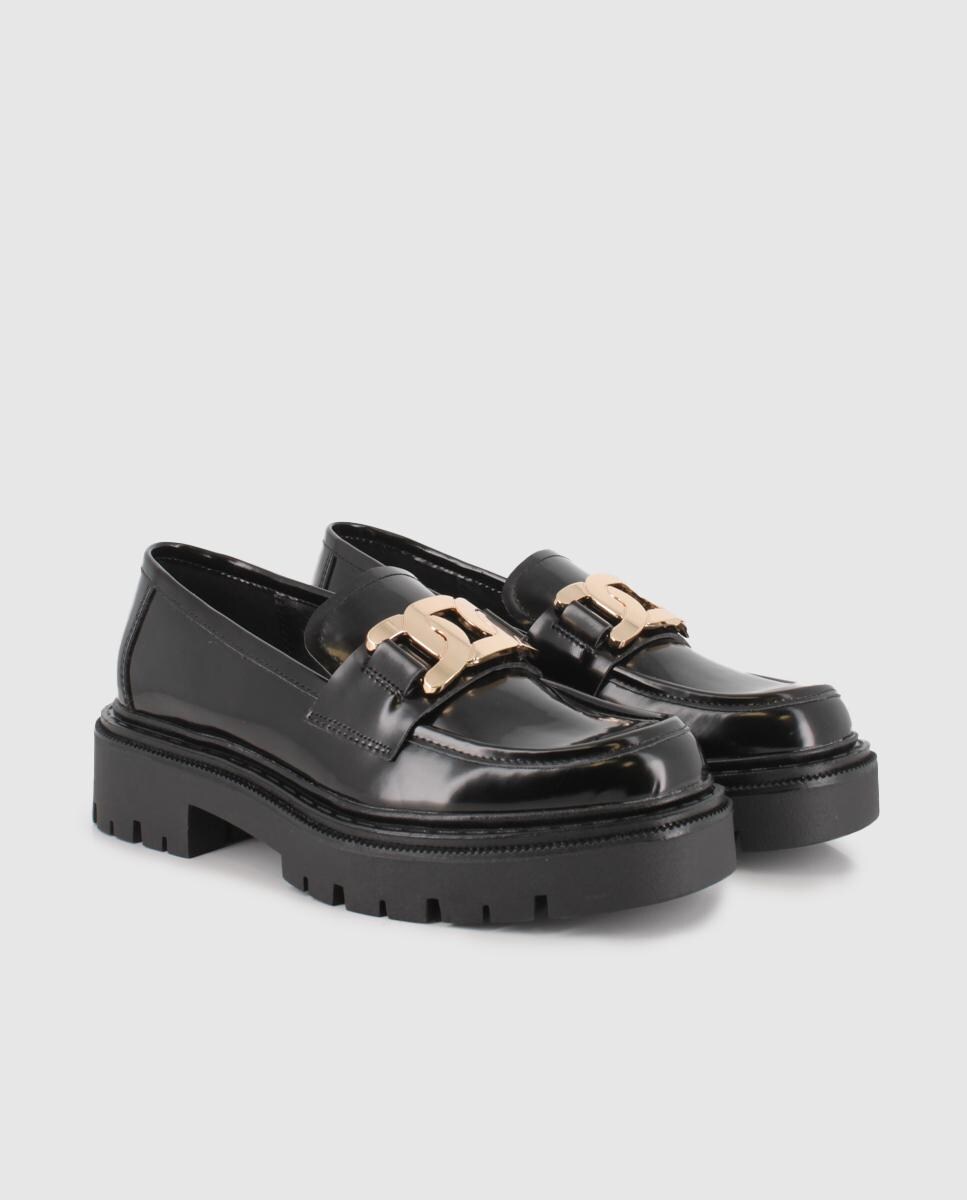 Mocassins com Sola Track e Biqueira Redonda Preto-2