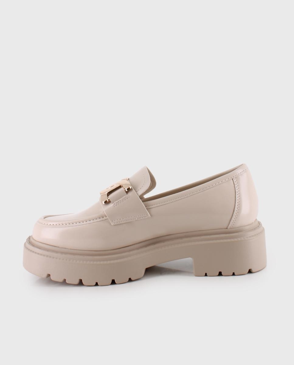 Mocassins com Sola Track e Biqueira Redonda Bege-4