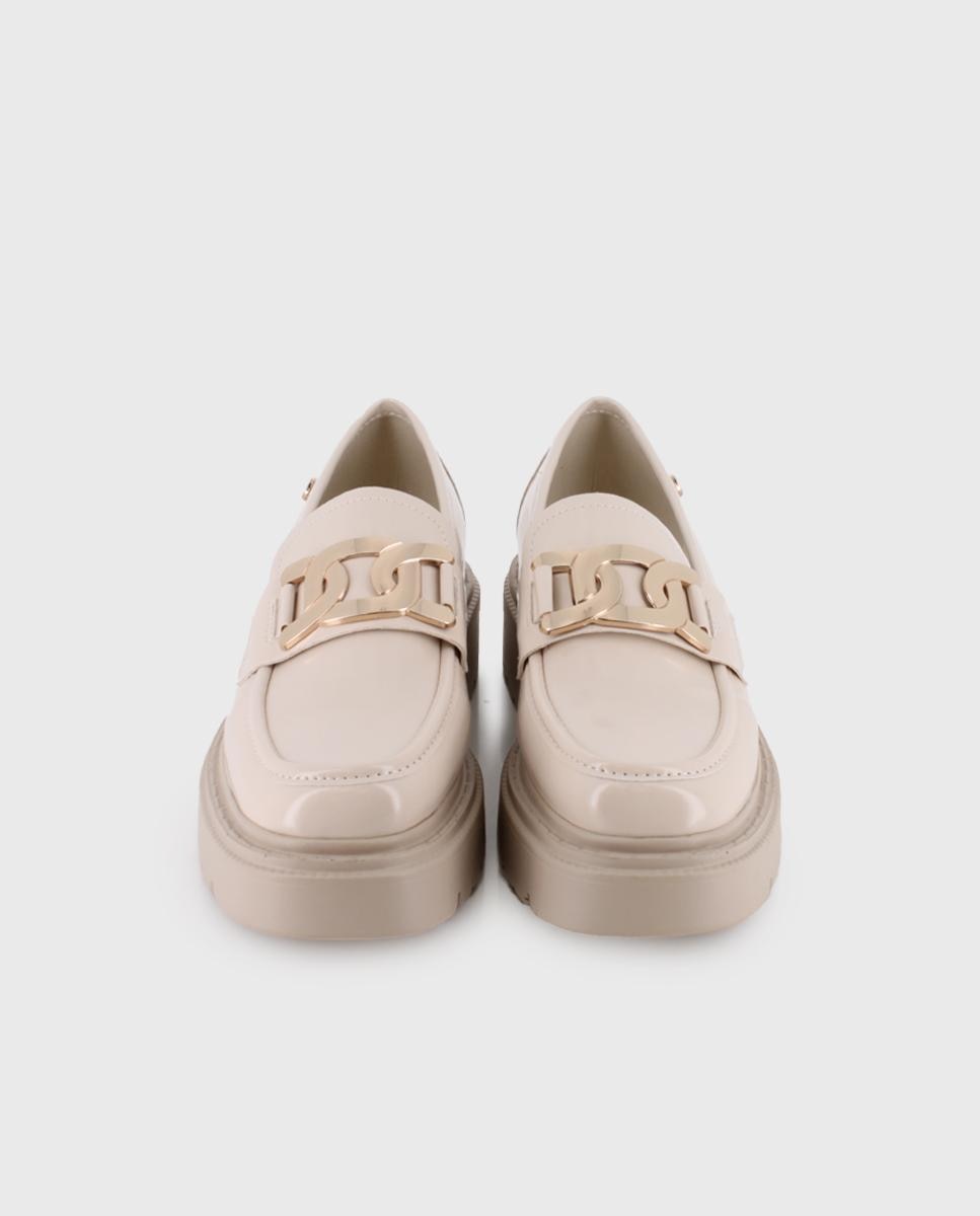 Mocassins com Sola Track e Biqueira Redonda Bege-5