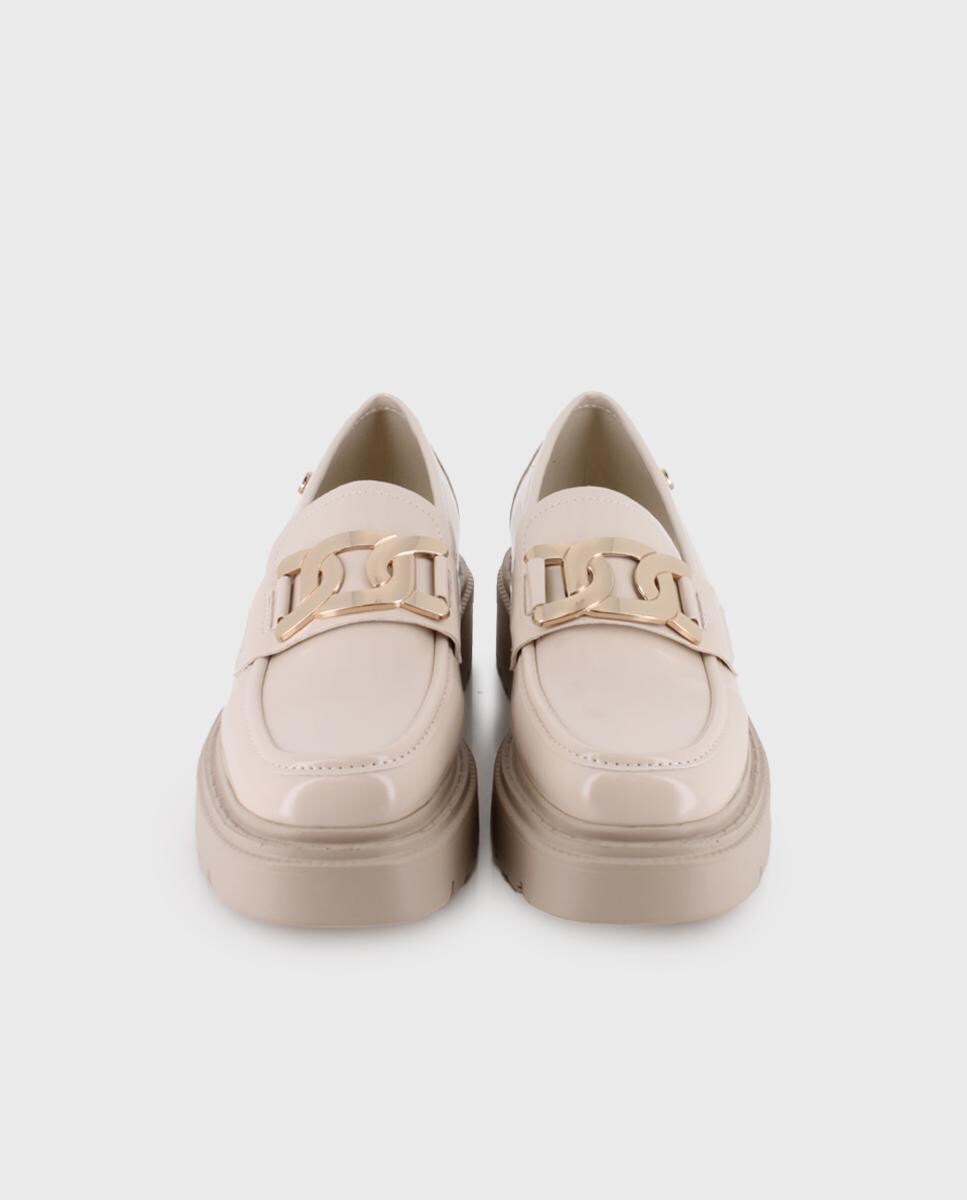 Mocassins com Sola Track e Biqueira Redonda Bege-5