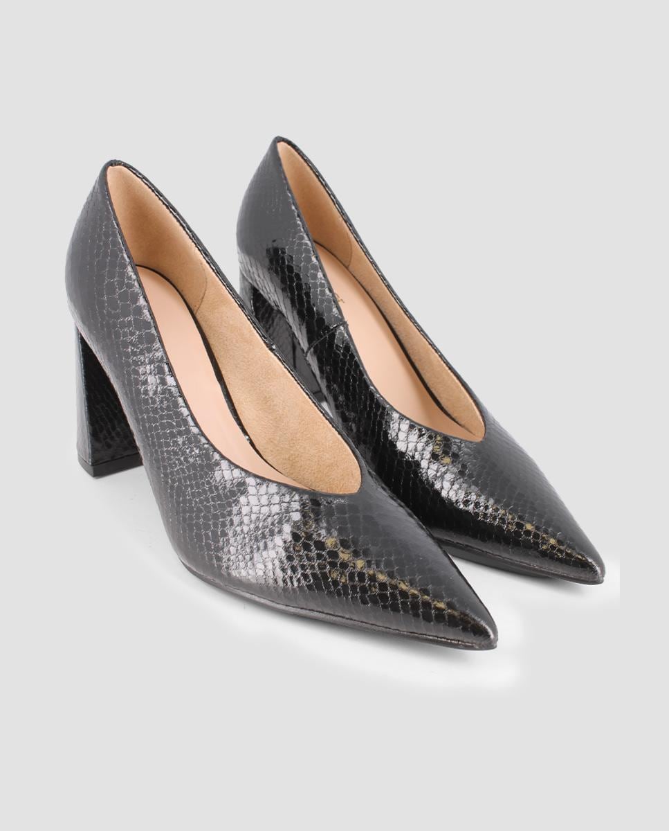 Sapatos de Salto com Biqueira Afiada e sem Cordões Preto-2