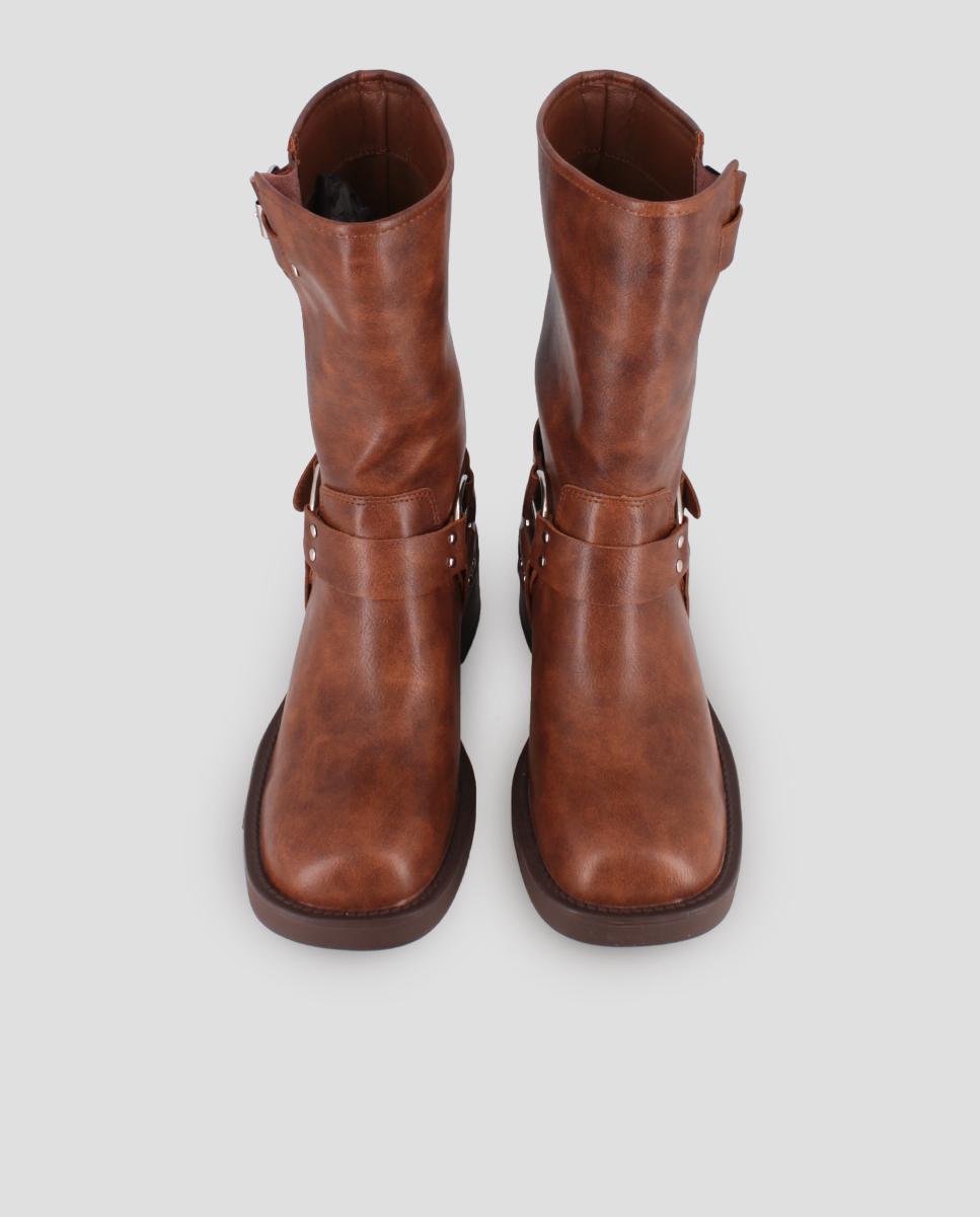 Botins de Cano Médio com Detalhe de Fivelas Castanho-5