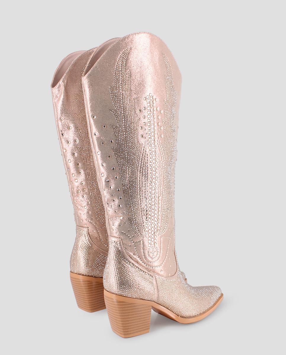 Botas Estilo Campero com Pedraria Rosa-3