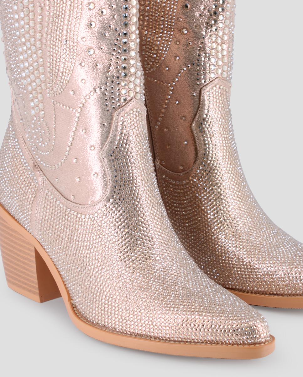 Botas Estilo Campero com Pedraria Rosa-4