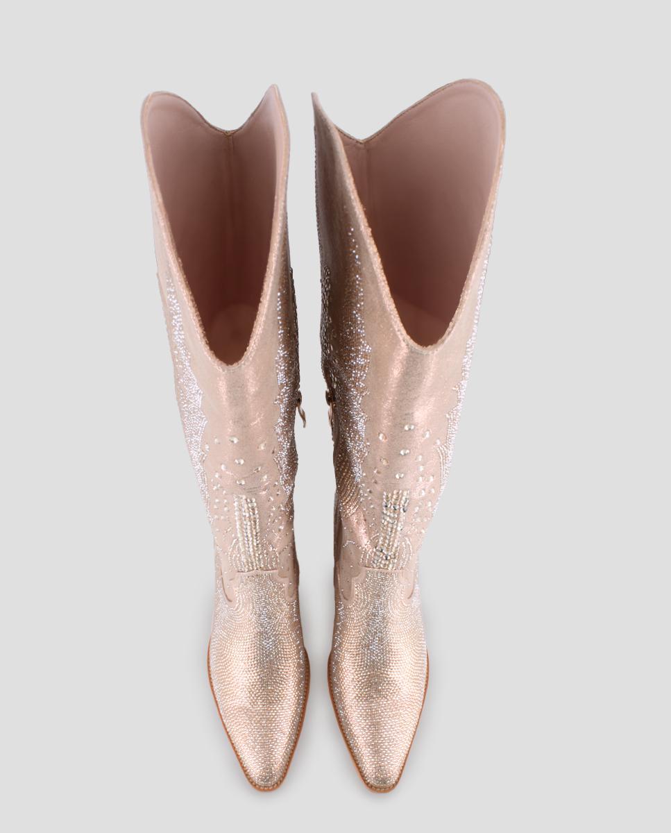 Botas Estilo Campero com Pedraria Rosa-5