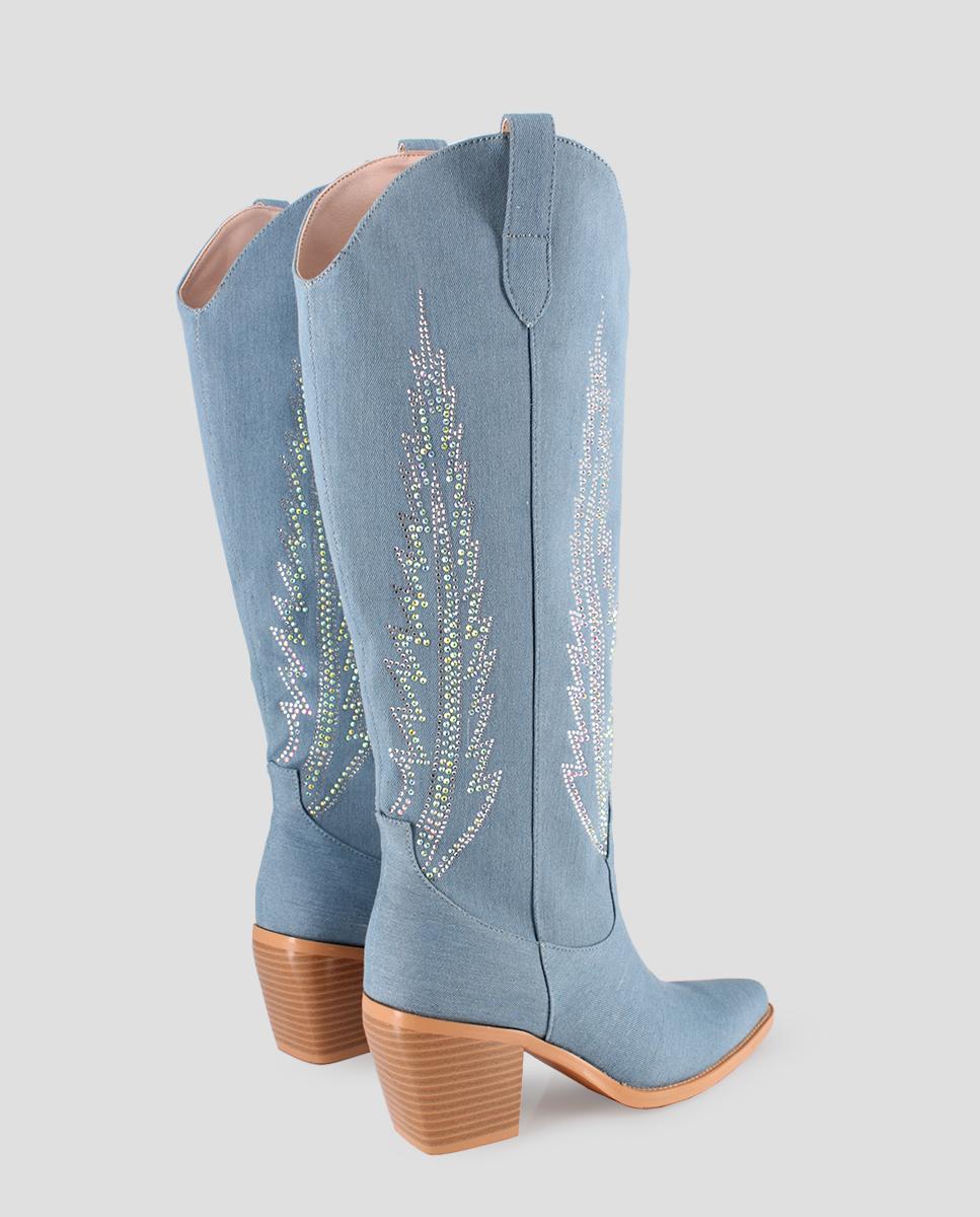 Botas Estilo Campero com Adorno no Cano Azul-claro-3