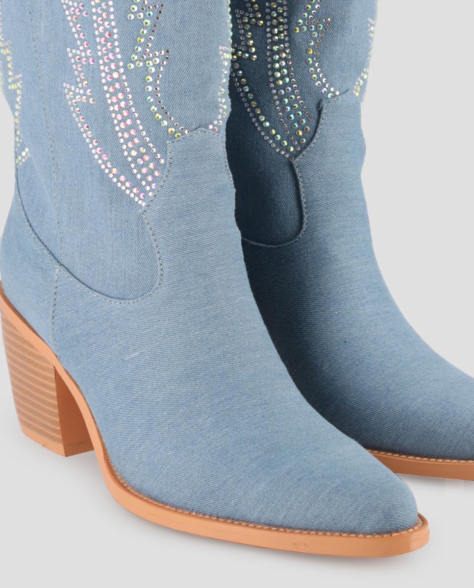 Botas Estilo Campero com Adorno no Cano Azul-claro-4