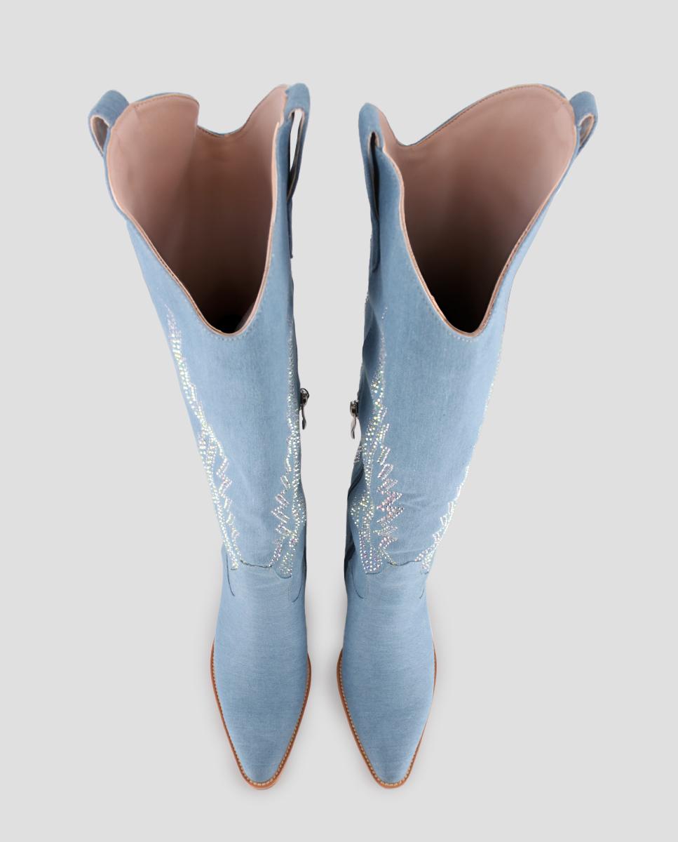 Botas Estilo Campero com Adorno no Cano Azul-claro-5