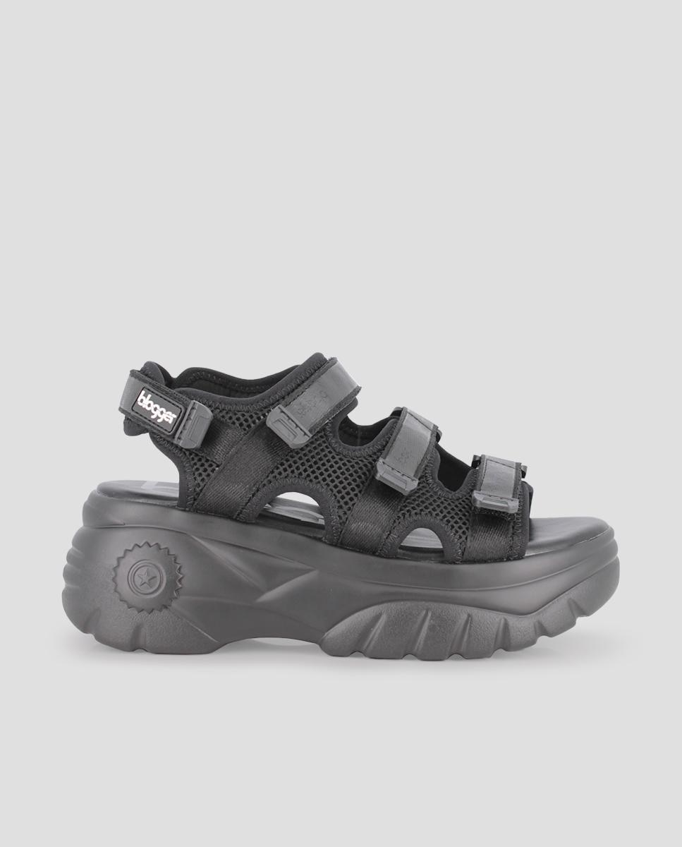 Sandálias com Tiras de Plataforma com Cintas de Lona em Preto Preto-1