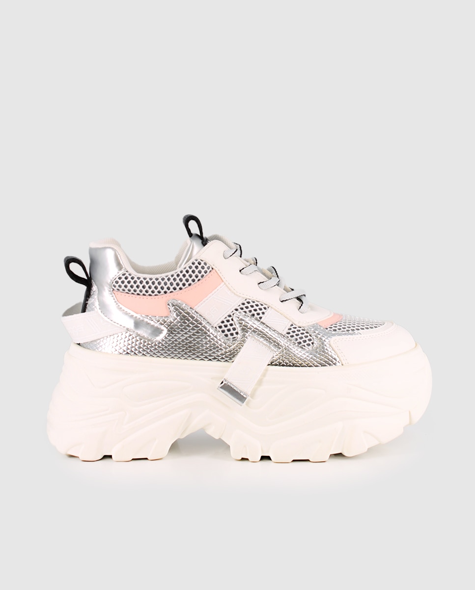 Sapatilhas Altas com Plataforma Esculpida e Atacadores Branco / Acrílico-1