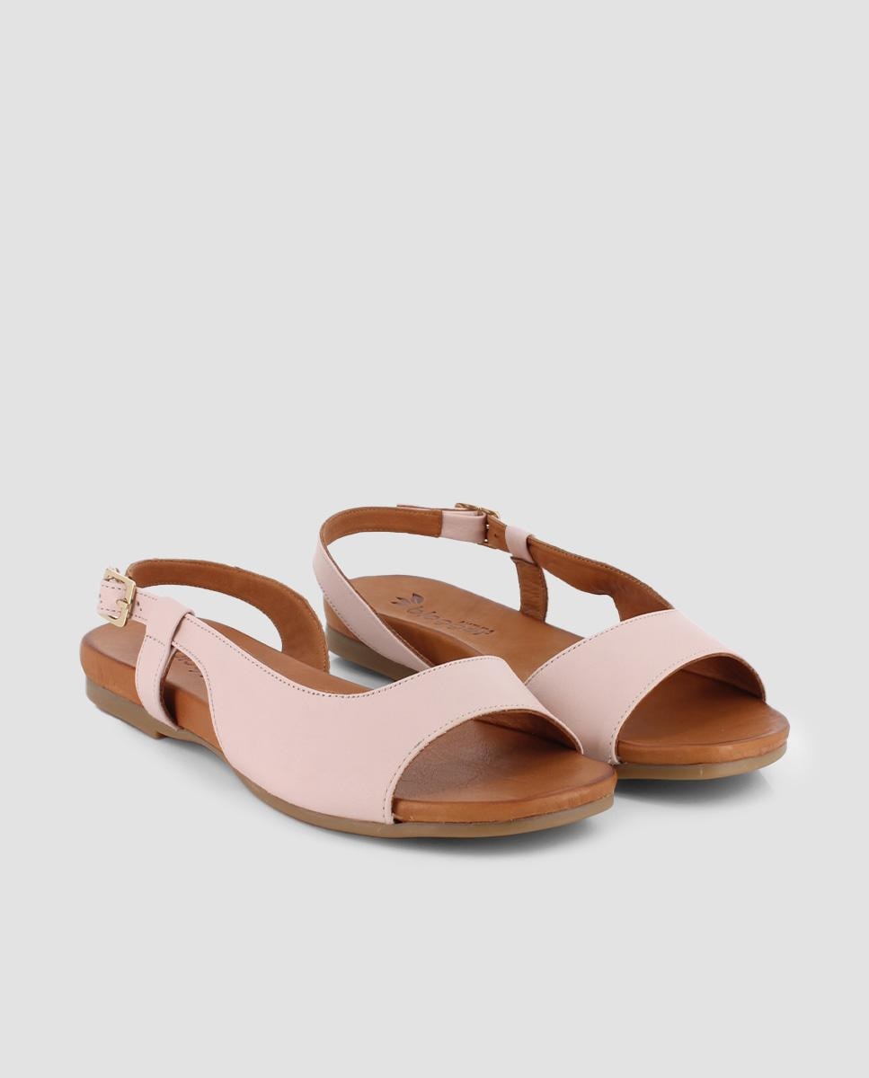 Sandálias Rasas de Pele com Fecho de Fivela Bege-2