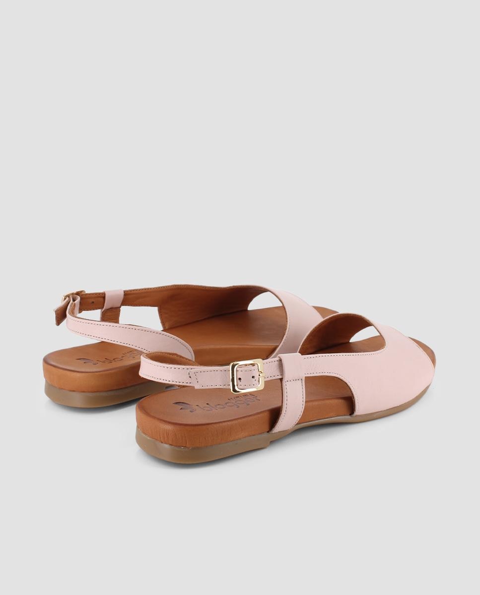 Sandálias Rasas de Pele com Fecho de Fivela Bege-3