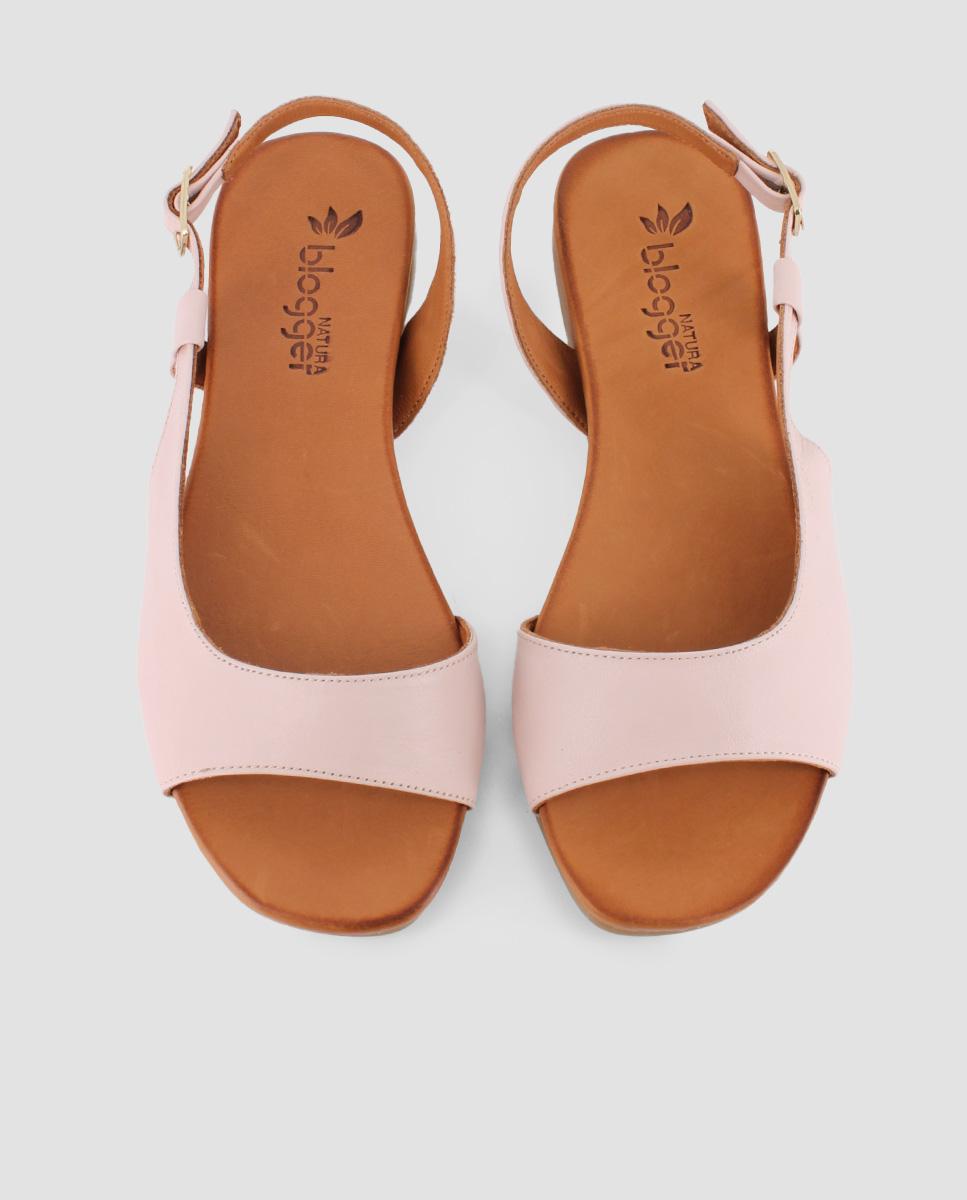 Sandálias Rasas de Pele com Fecho de Fivela Bege-5